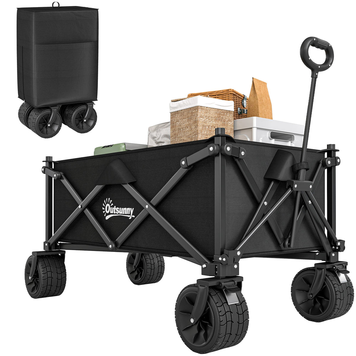 Outsunny Folding Garden Trolley in Black