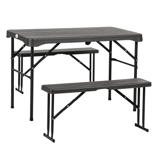 Outsunny Folding Picnic Table with 2 Benches in Dark Grey