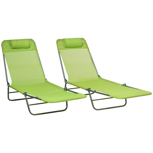 Outsunny Set of Two Steel Frame Sun Loungers in Green