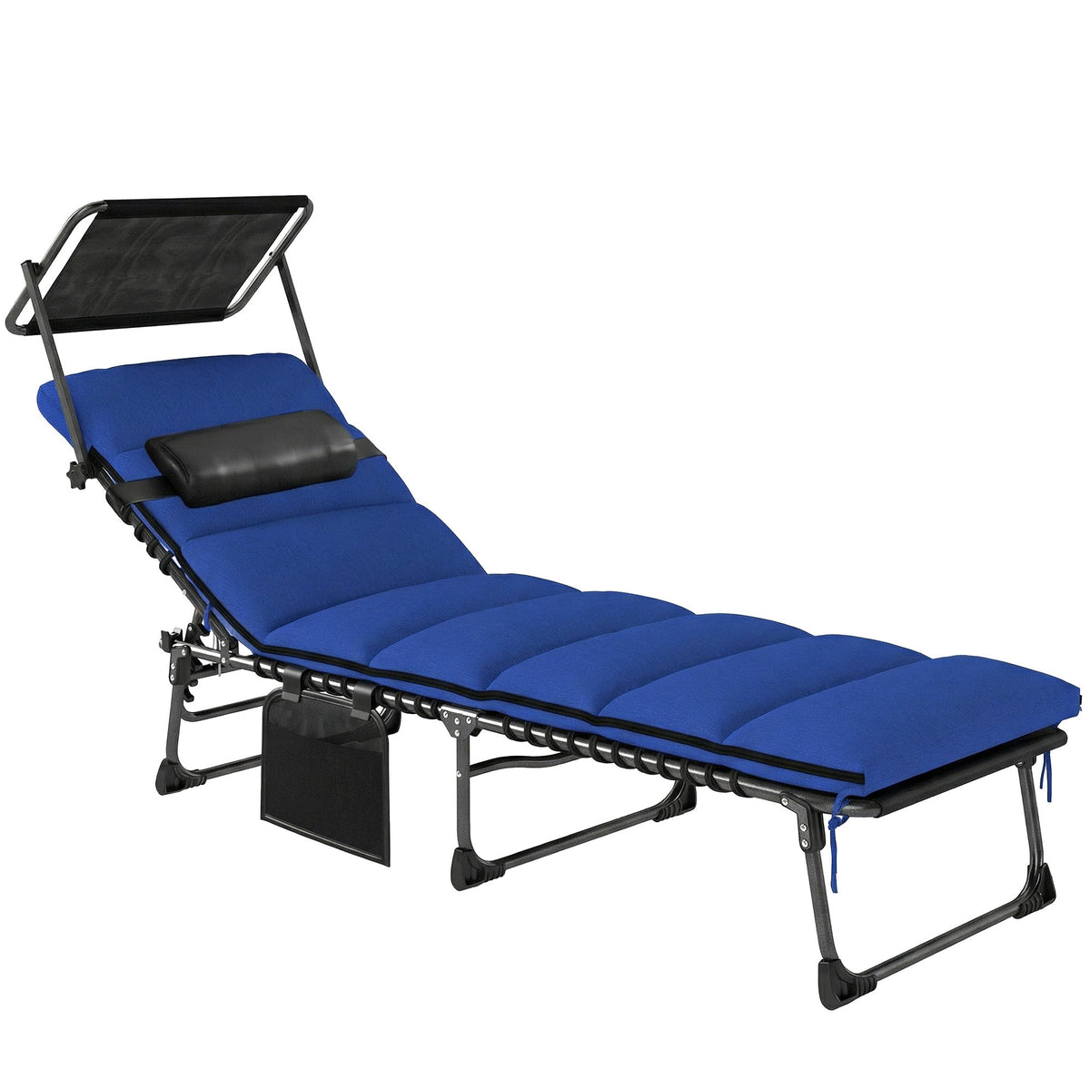 Outsunny Folding Sun Lounger with Canopy in Dark Blue