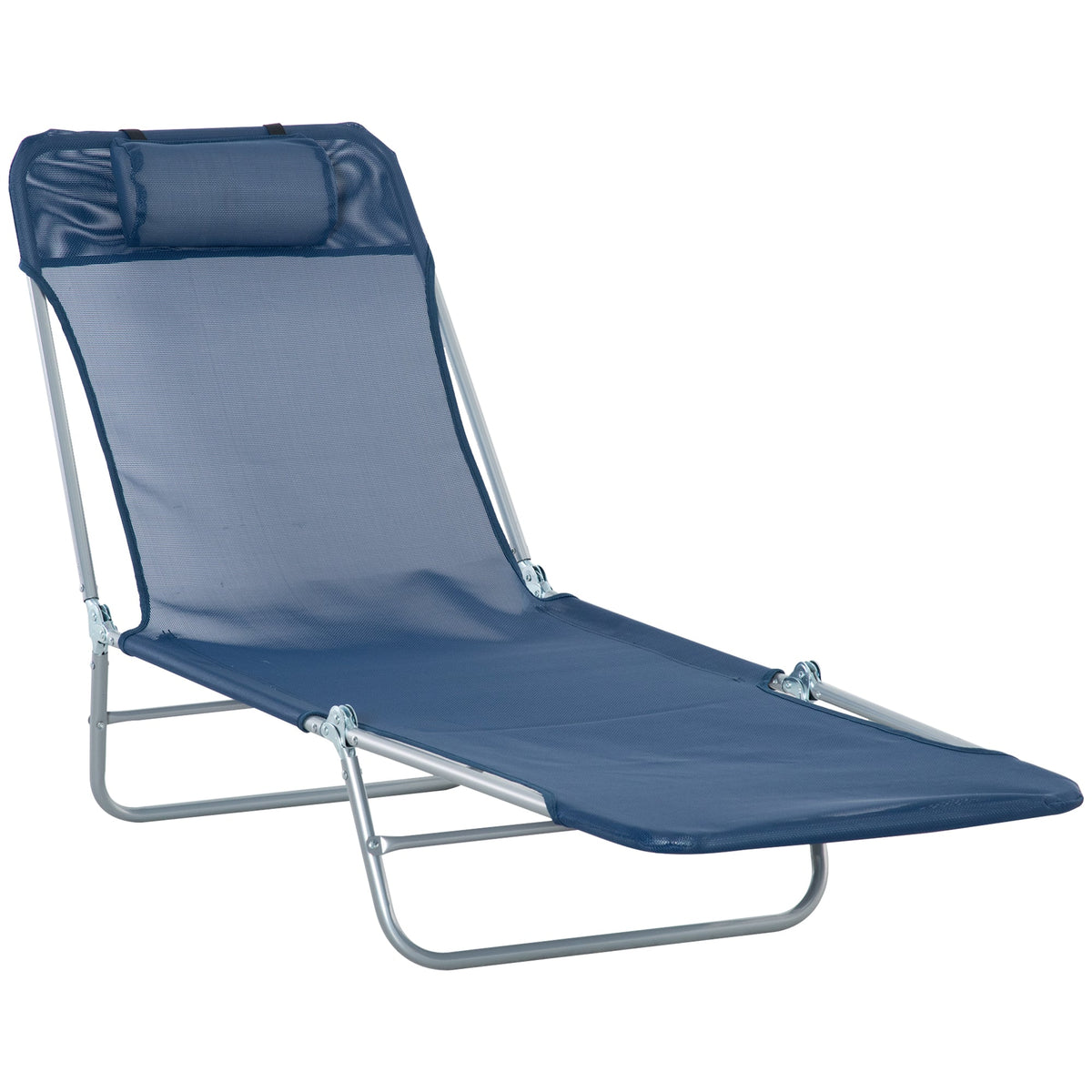 Outsunny Folding Sun Lounger with Head Pillow in Dark Blue