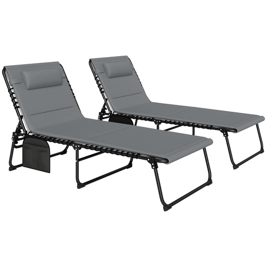 Outsunny Set of Two Reclining Sun Loungers in Charcoal Grey