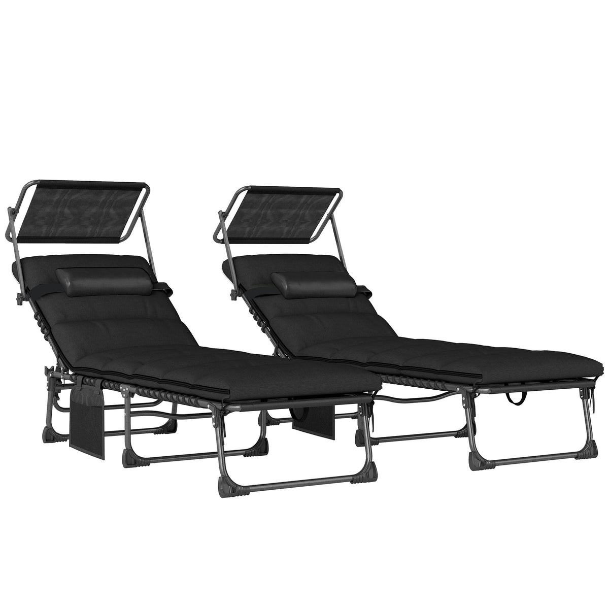Outsunny Folding Sun Loungers Set of 2 with Canopy in Black