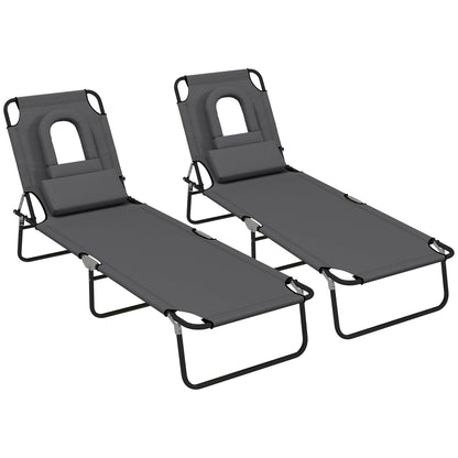 Outsunny Folding Sun Loungers Set of 2 in Dark Grey