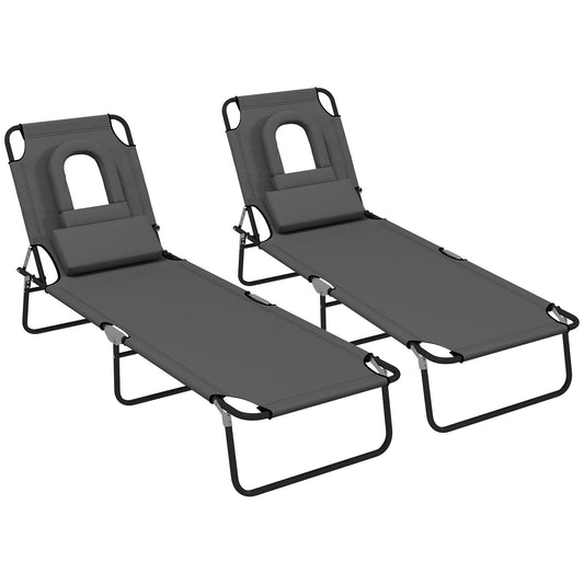 Outsunny Folding Sun Loungers Set of 2 in Dark Grey