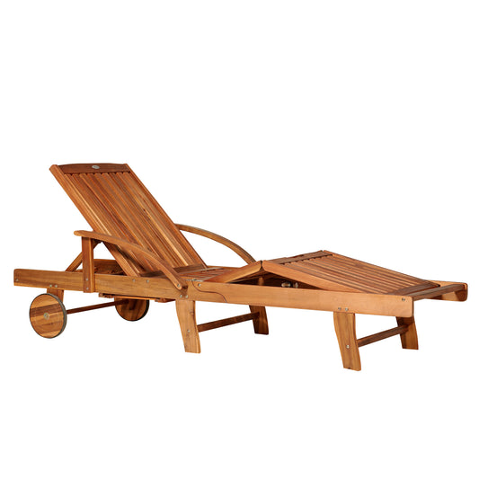 Outsunny Folding Wooden Sun Lounger in Natural Wood Colour