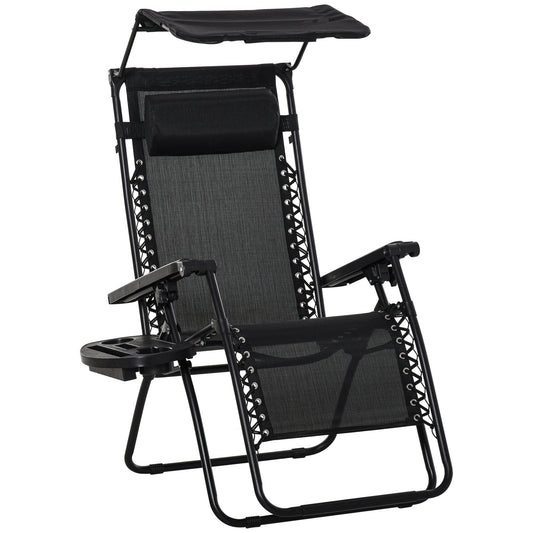 Outsunny Folding Zero Gravity Sun Lounger in Black
