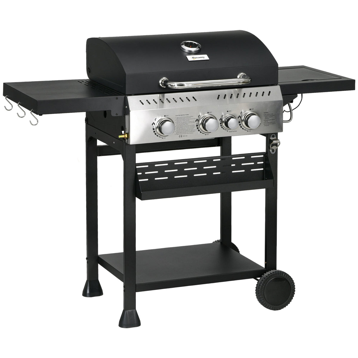 Outsunny Four-Burner Steel Gas Grill in Black