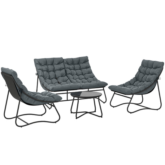 Outsunny Four-Piece Curved Seat Garden Sofa Set in Grey and Black
