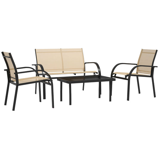 Outsunny Four-Piece Curved Steel Garden Dining Set in Beige and Grey