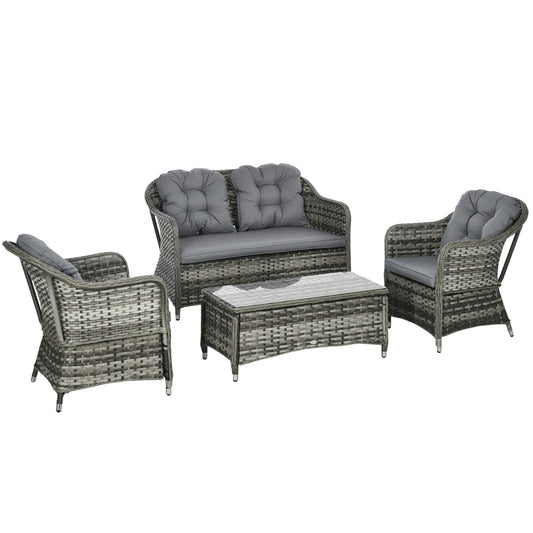 Outsunny Four-Piece Rattan Sofa Set in Mixed Grey