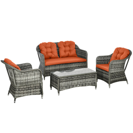 Outsunny Four-Piece Rattan Sofa Set in Orange