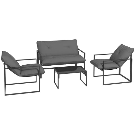 Outsunny Four-Piece Relaxed Back Garden Dining Set in Black and Grey
