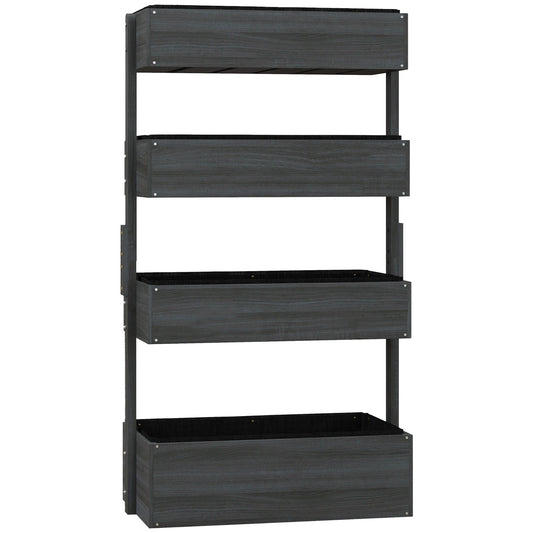 Outsunny Four-Tier Basket Wooden Plant Stand in Grey