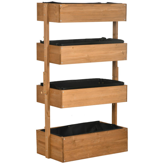 Outsunny Four-Tier Basket Wooden Plant Stand in Orange