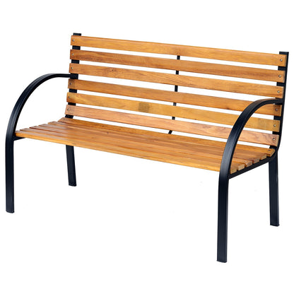 Outsunny Garden Bench in Black and Natural Wood Colour