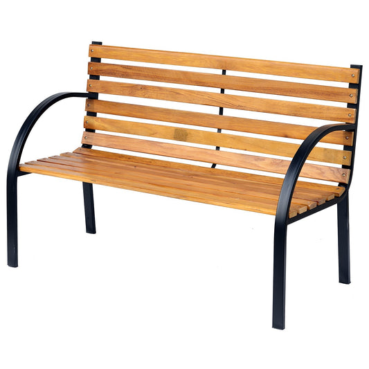 Outsunny Garden Bench in Black and Natural Wood Colour