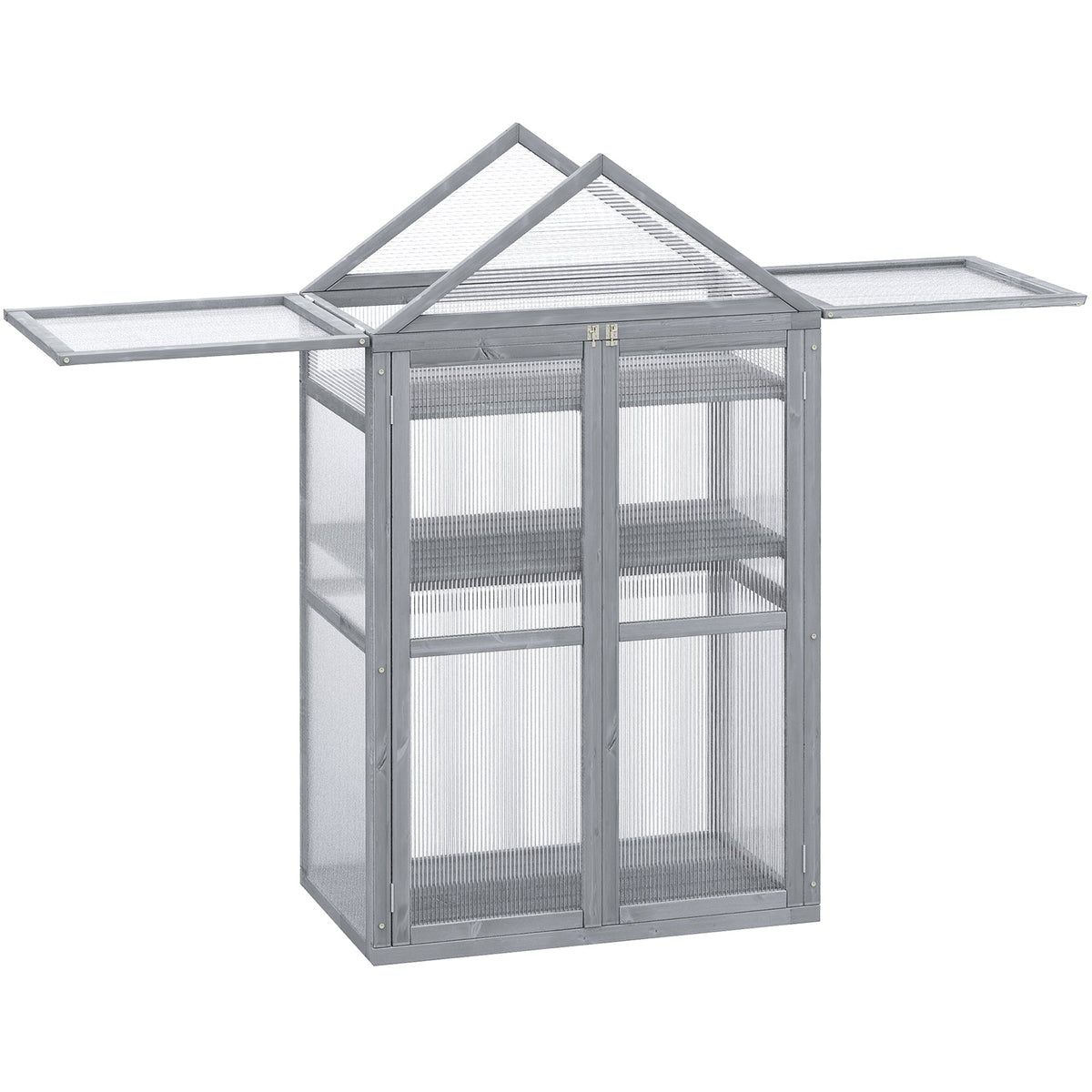 Outsunny Garden Cold Frame Polycarbonate Greenhouse with Adjustable Shelves in Grey