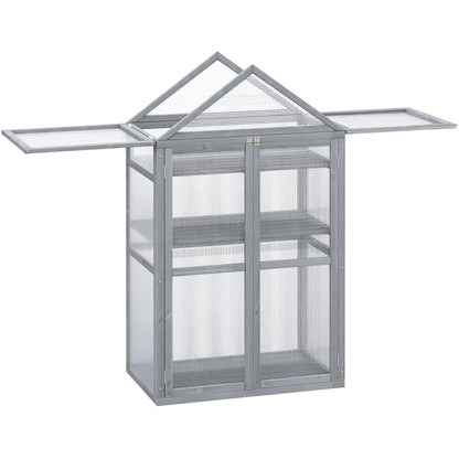 Outsunny Garden Cold Frame Polycarbonate Greenhouse with Adjustable Shelves in Grey