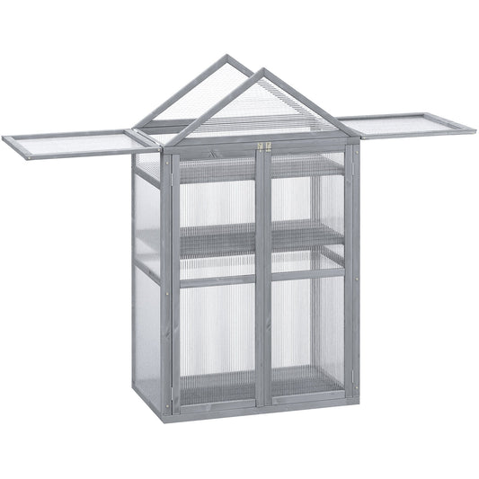 Outsunny Garden Cold Frame Polycarbonate Greenhouse with Adjustable Shelves in Grey