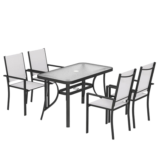 Outsunny Garden Dining Set for 4 with Umbrella Hole in Light Grey