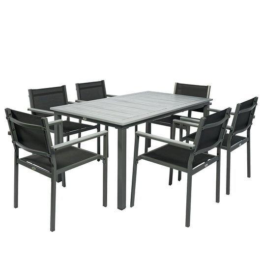 Outsunny Garden Dining Set with Acacia Wood Table Top in Grey