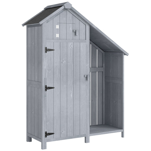 Outsunny Garden Outdoor Storage Shed 3 Shelves Tilt Roof w/ Firewood Rack in Grey and Black