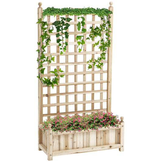 Outsunny Garden Planters with Trellis for Climbing Vines in a Natural Wood Finish