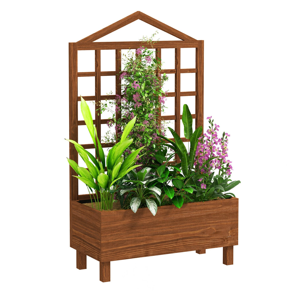 Outsunny Garden Planters with Trellis for Vine Climbing in Brown