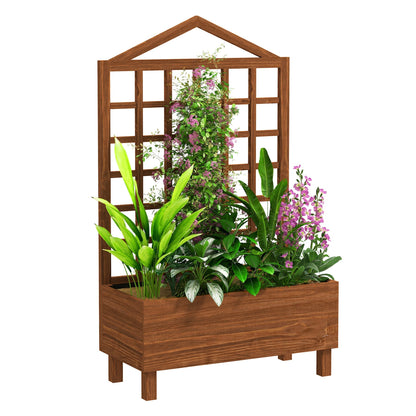 Outsunny Garden Planters with Trellis for Vine Climbing in Brown