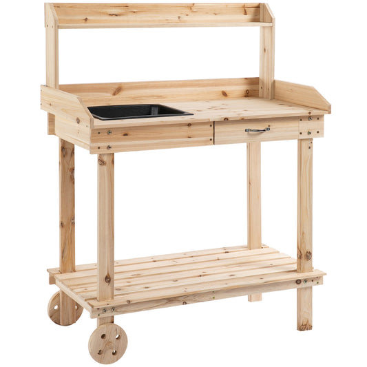 Outsunny Garden Potting Bench Table in a Natural Wood Finish