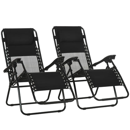 Outsunny Garden Recliner Chairs Set of 2 in Black