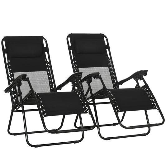 Outsunny Garden Recliner Chairs Set of 2 in Black