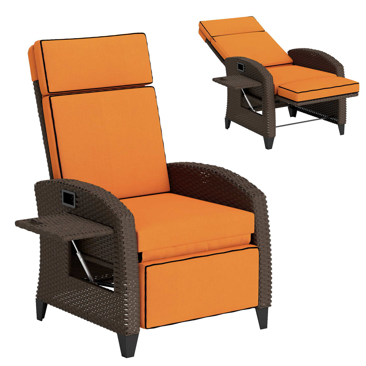 Outsunny Garden Recliner with Cushion in Orange