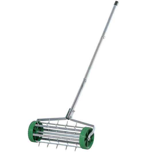 Outsunny Garden Rolling Lawn Aerator Heavy Duty Steel Grass Roller in Green