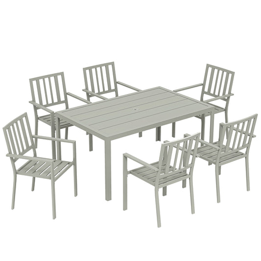 Outsunny Garden Table and Chairs for 6 in Light Grey