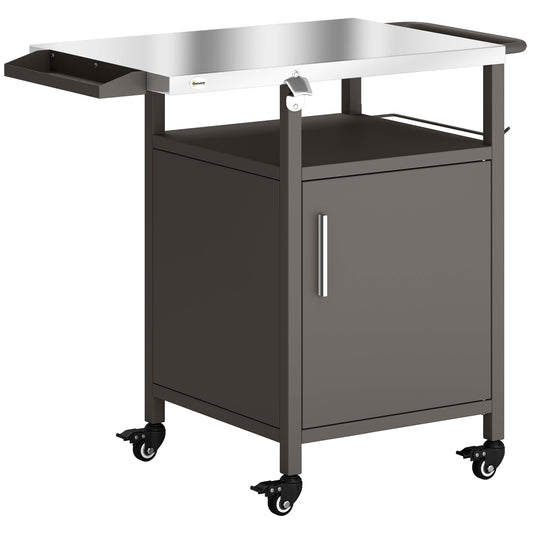 Outsunny Grill Cart with Stainless Steel Top in Brown