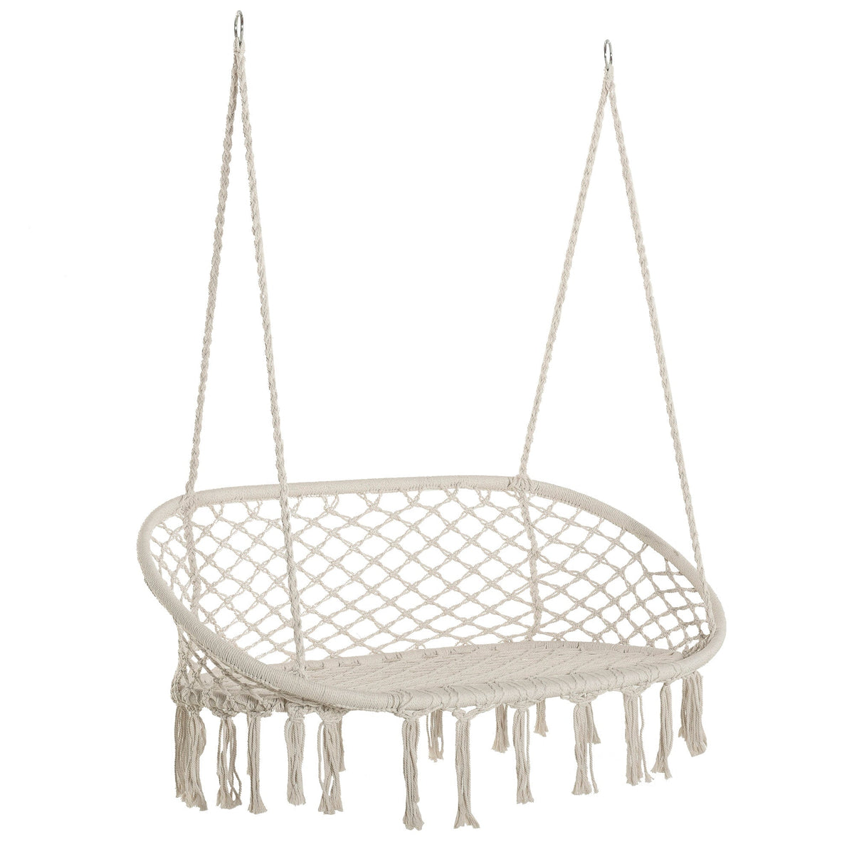 Outsunny Hanging Hammock Chair Cotton Rope Porch Swing in Cream White