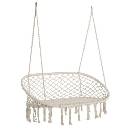 Outsunny Hanging Hammock Chair Cotton Rope Porch Swing in Cream White