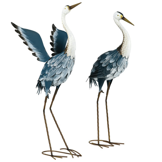 Outsunny Heron Garden Statues in Blue and White