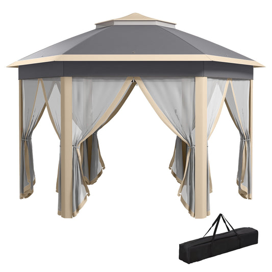 Outsunny Hexagon Pop Up Gazebo in Khaki