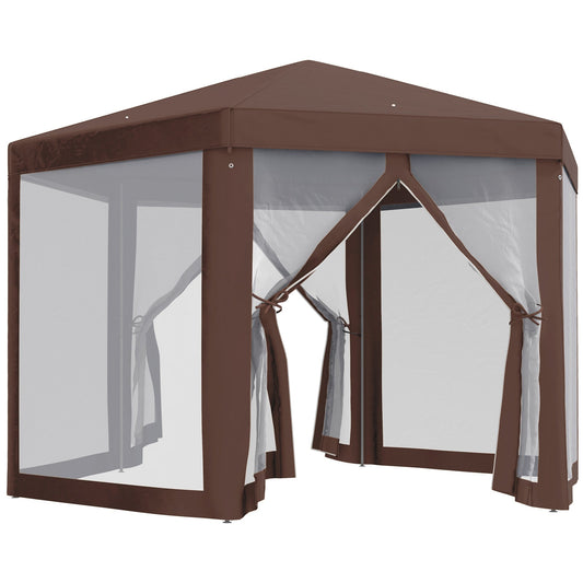 Outsunny Hexagonal Garden Gazebo in Brown