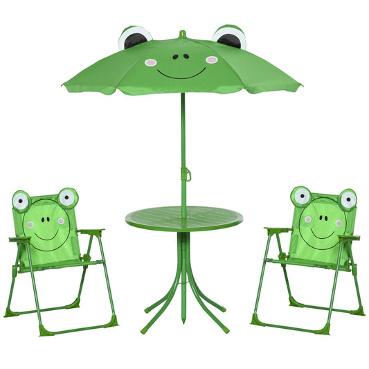 Outsunny Kids Folding Picnic Table Chair Set w/ Parasol in Green