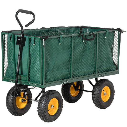 Outsunny Large 4 Wheel Heavy Duty Garden Cart Truck Trolley Wheelbarrow in Dark Green