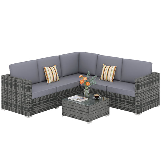 Outsunny Luxury 5 Seater Rattan Garden Furniture Set in Grey