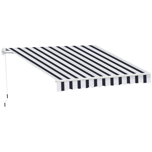 Outsunny Manual Retractable Awning in Blue and White