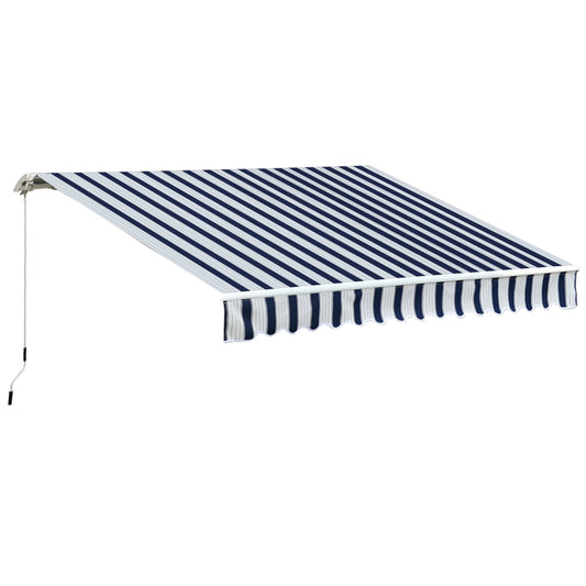 Outsunny Manual Retractable Awning in Blue and White