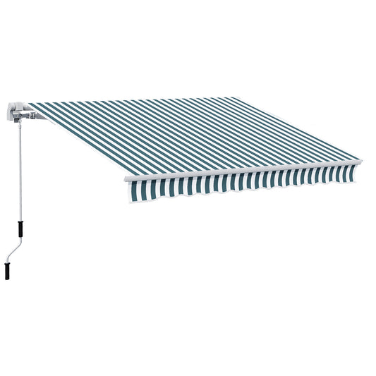 Outsunny Manual Retractable Awning in Green and White