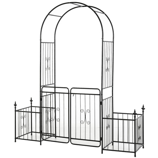 Outsunny Metal Garden Arbor Arch with Double Doors in Black
