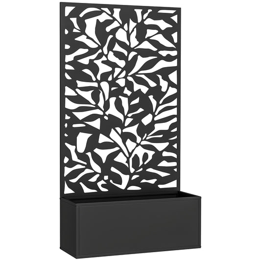 Outsunny Metal Garden Bed with Trellis, Wall Mounted or Freestanding Raised Planter with Privacy Panel, Black